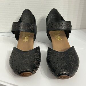 Rieker Antistress Leather Mary Jane Mirjam Low Heel Black Size 36/ US 5.5-6